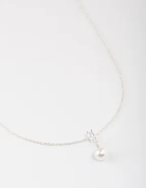 Silver Plated Cubic Zirconia Freshwater Pearl Pendant Necklace