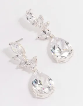 Silver Plated Pearl Cubic Zirconia Fan Drop Earrings