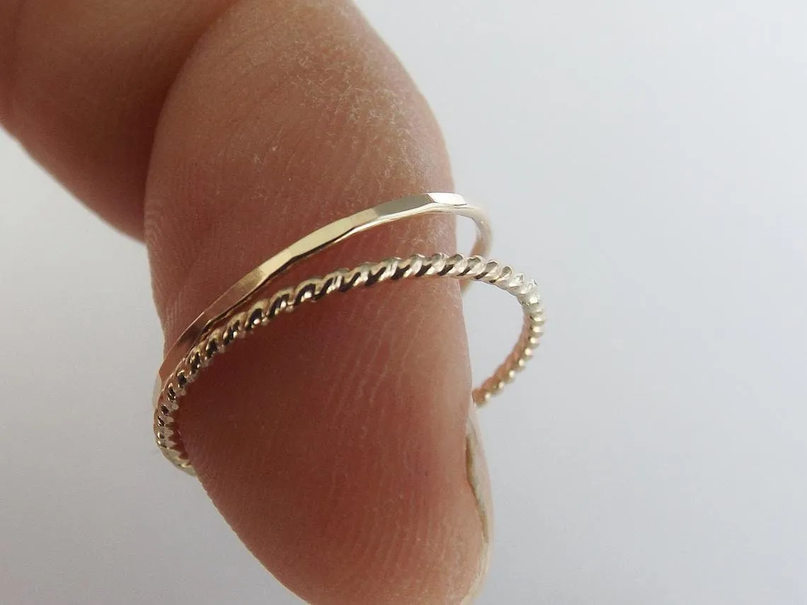 Simple Gold Stacking Set,Mixed Metals Ring Set,Textured Rings,Faceted Ring,Boho Ring Set,Stacking Rings,Boho Chic,Goldfilled or Sterling