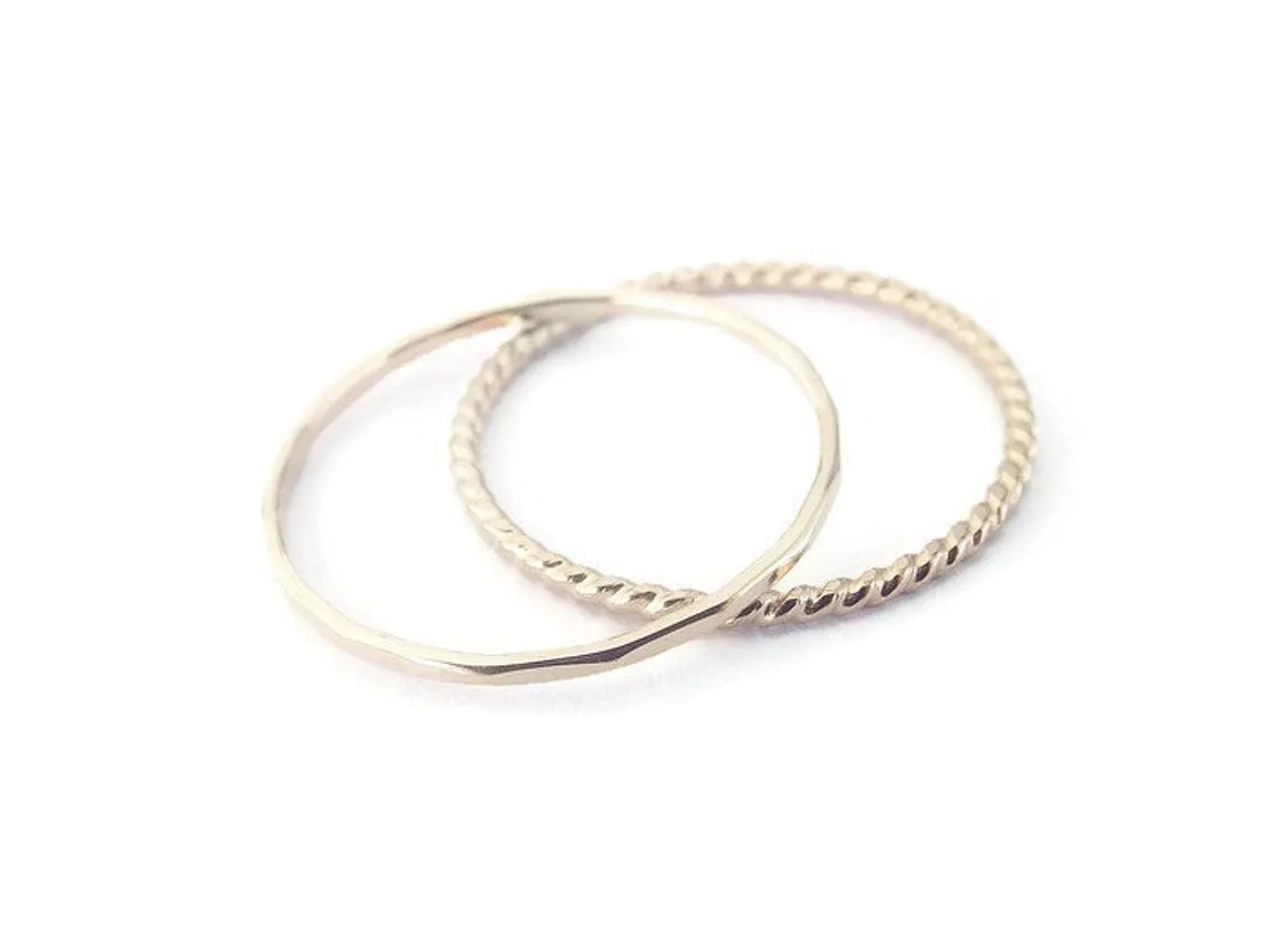 Simple Gold Stacking Set,Mixed Metals Ring Set,Textured Rings,Faceted Ring,Boho Ring Set,Stacking Rings,Boho Chic,Goldfilled or Sterling