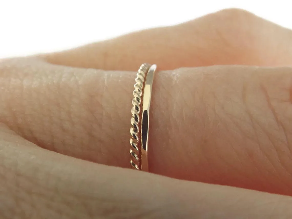 Simple Gold Stacking Set,Mixed Metals Ring Set,Textured Rings,Faceted Ring,Boho Ring Set,Stacking Rings,Boho Chic,Goldfilled or Sterling