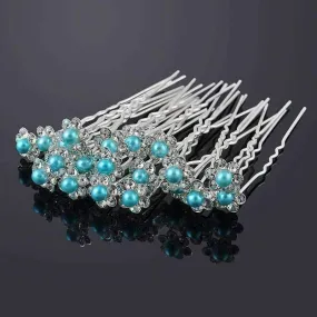 Small Pearl & Rhinestone Flower Hair Pins in 12 Elegant Colors for Woman