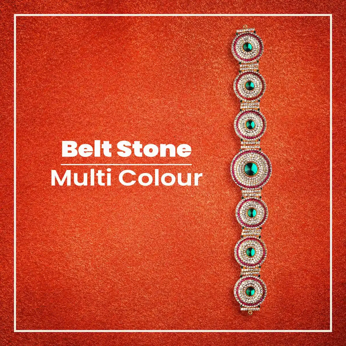Stone Belt - 2.5 x 16 Inch | Waist Belt/ Hip Belt/ God Ornament/ Multicolour Stone Jewellery for Deity