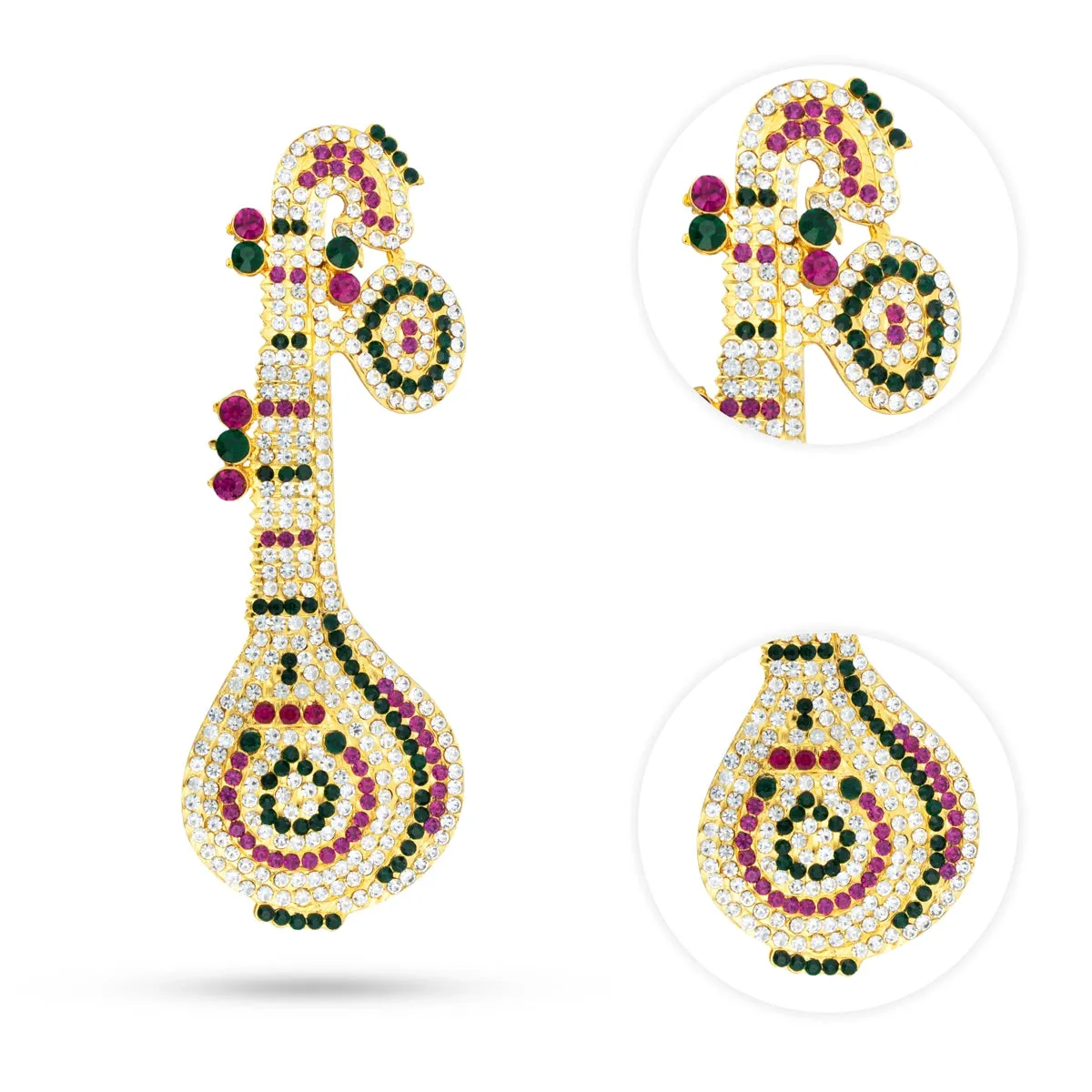 Stone Veena - 6 x 2.25 Inches | Multicoloured Stone Veenai/ Deity Ornament