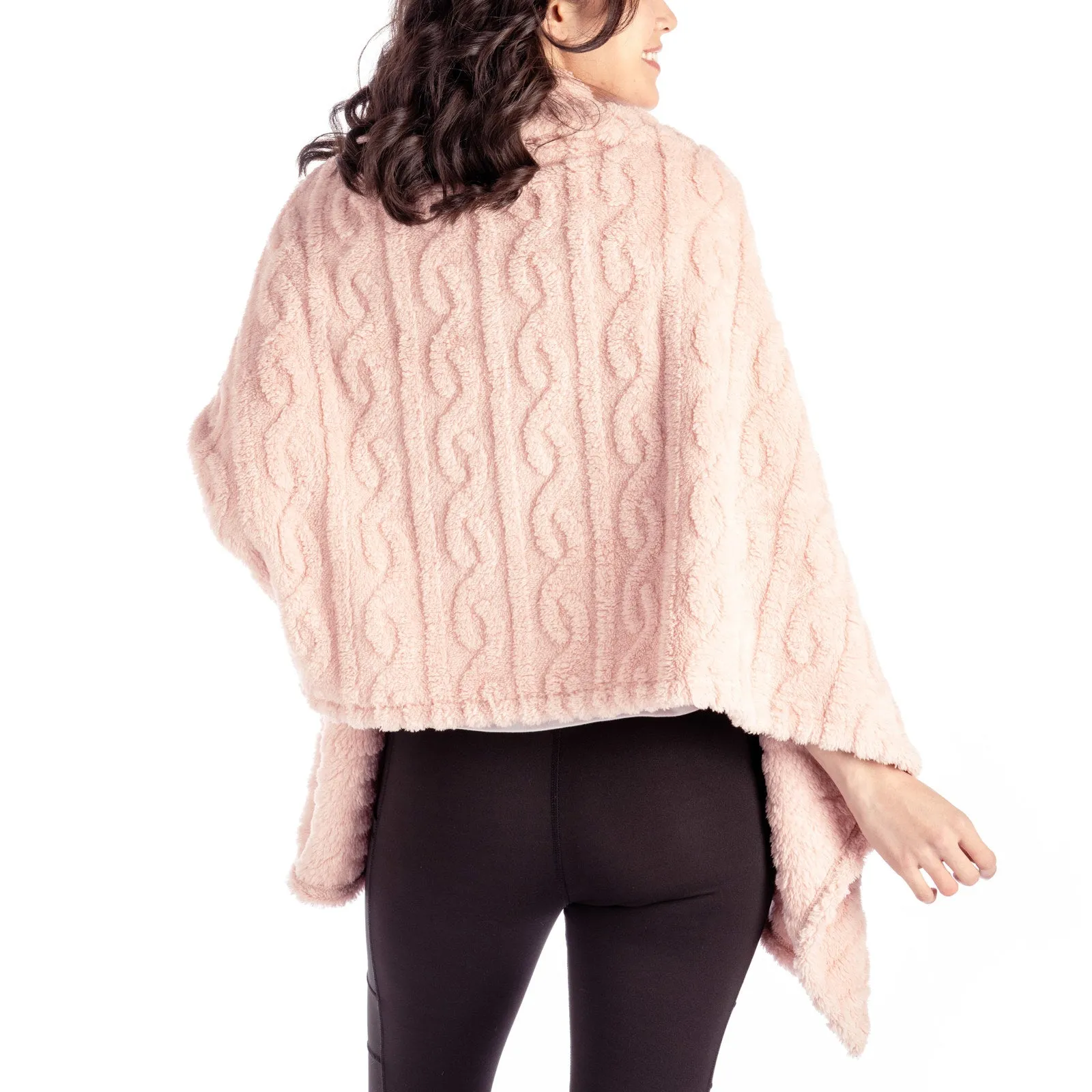 The Coziest Blanket Wrap with Front Pockets and Puff Pom Toggle Tan