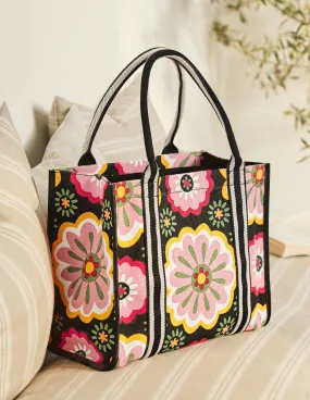 Tilda Canvas Tote Bag-Black, Opulent Daisy