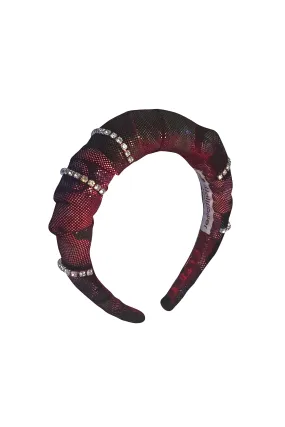 Velvet Diamanté Ruffle Headband Wine Floral