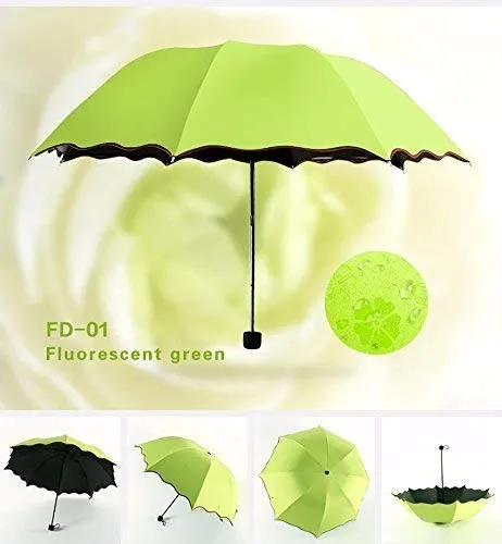 Water Magic Umbrella : 3 Fold Anti UV Protection, Beautiful Wave Design Solid Color Umbrella