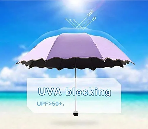 Water Magic Umbrella : 3 Fold Anti UV Protection, Beautiful Wave Design Solid Color Umbrella