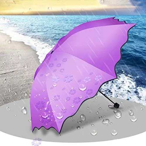 Water Magic Umbrella : 3 Fold Anti UV Protection, Beautiful Wave Design Solid Color Umbrella