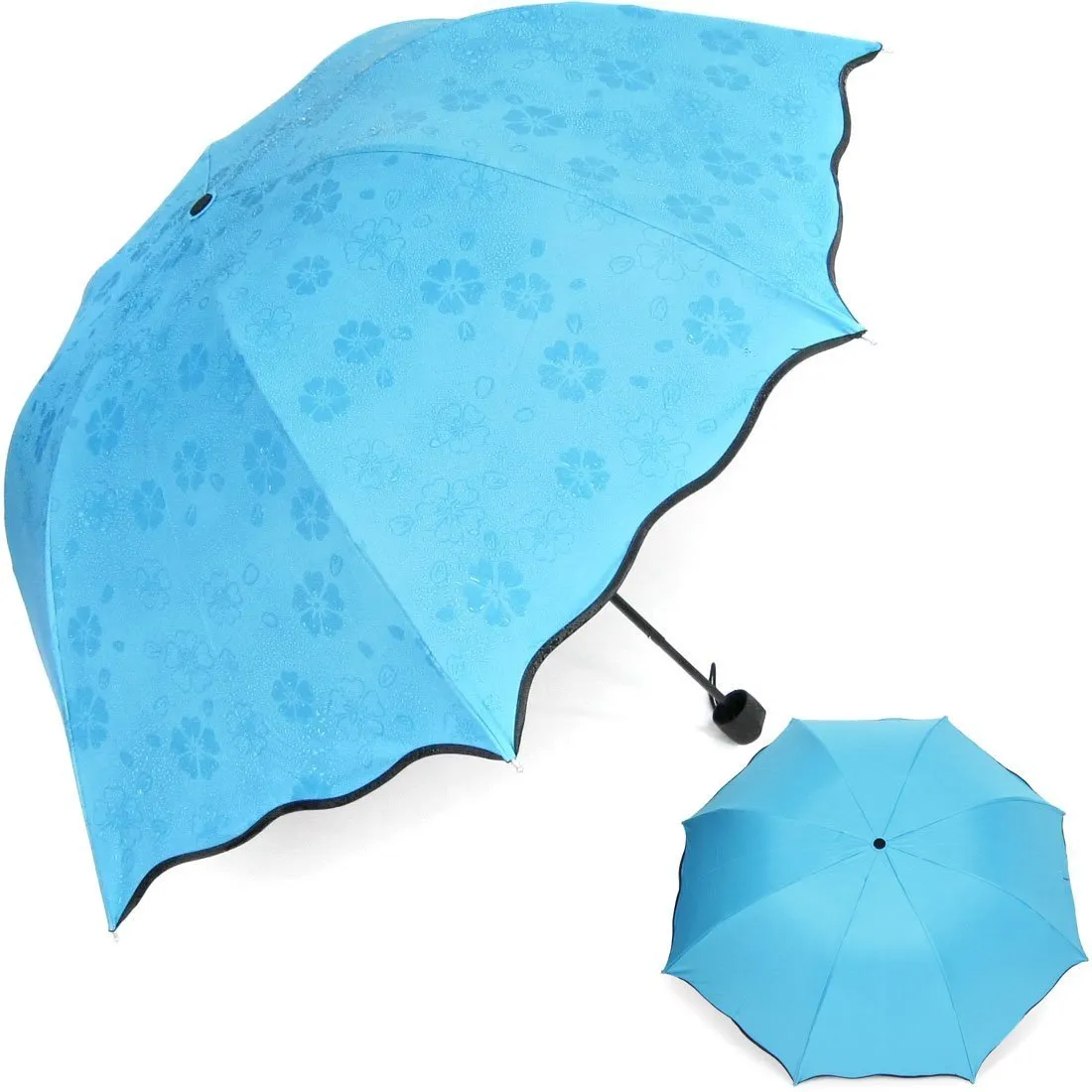Water Magic Umbrella : 3 Fold Anti UV Protection, Beautiful Wave Design Solid Color Umbrella
