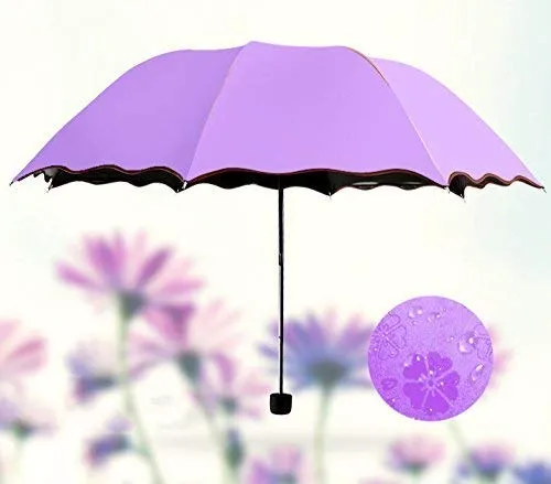 Water Magic Umbrella : 3 Fold Anti UV Protection, Beautiful Wave Design Solid Color Umbrella