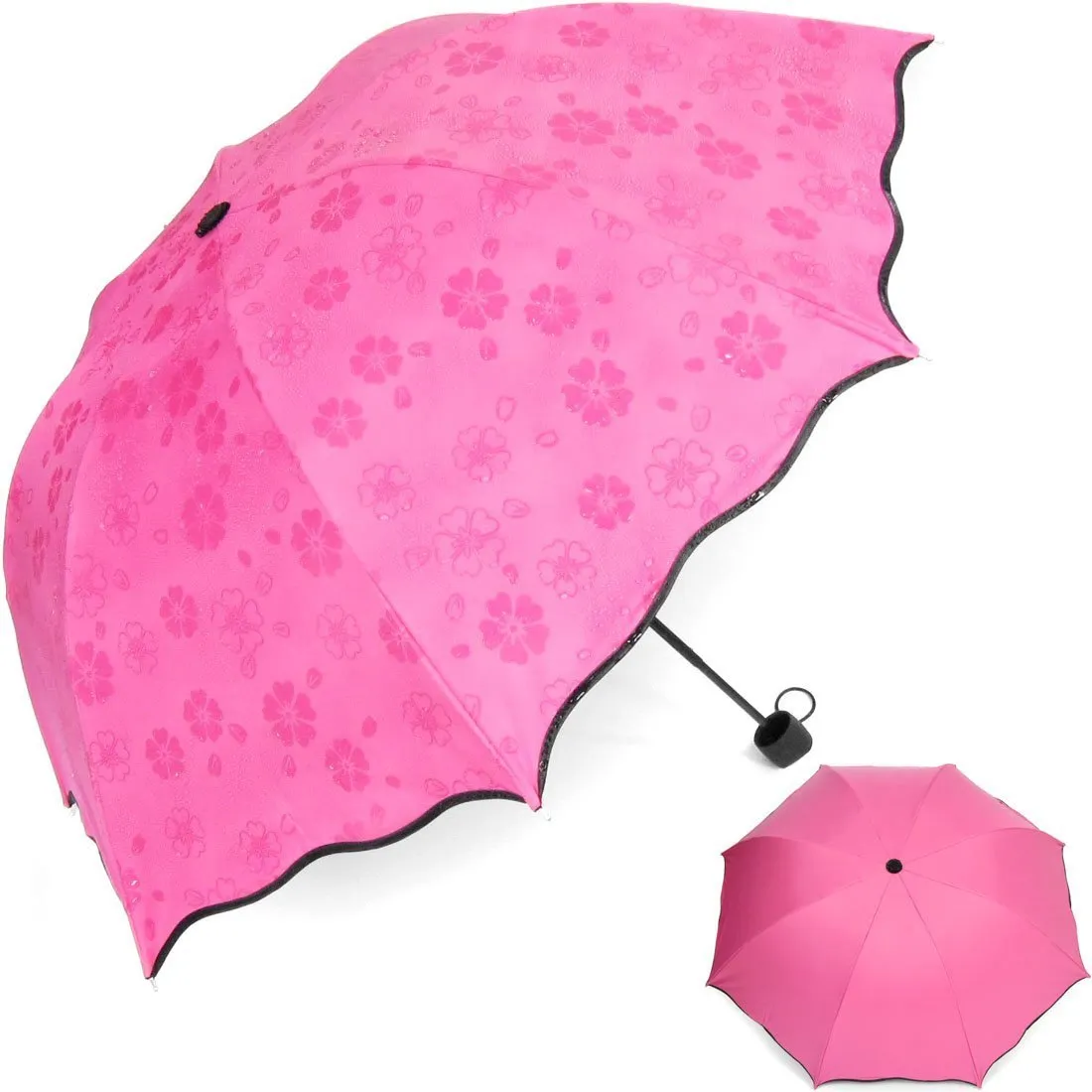 Water Magic Umbrella : 3 Fold Anti UV Protection, Beautiful Wave Design Solid Color Umbrella
