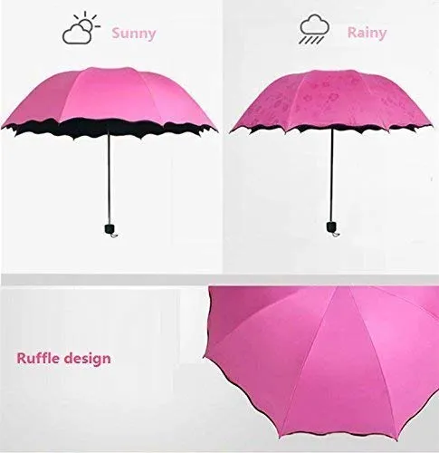 Water Magic Umbrella : 3 Fold Anti UV Protection, Beautiful Wave Design Solid Color Umbrella