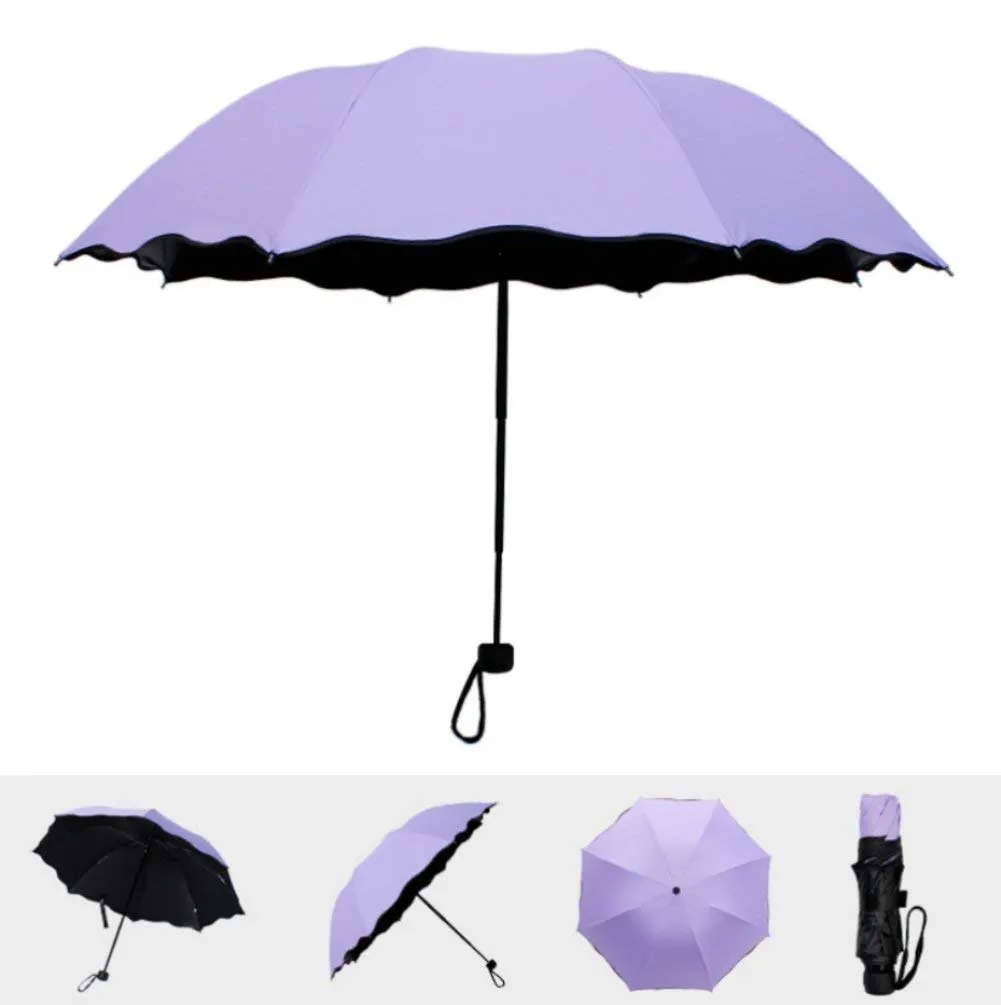 Water Magic Umbrella : 3 Fold Anti UV Protection, Beautiful Wave Design Solid Color Umbrella