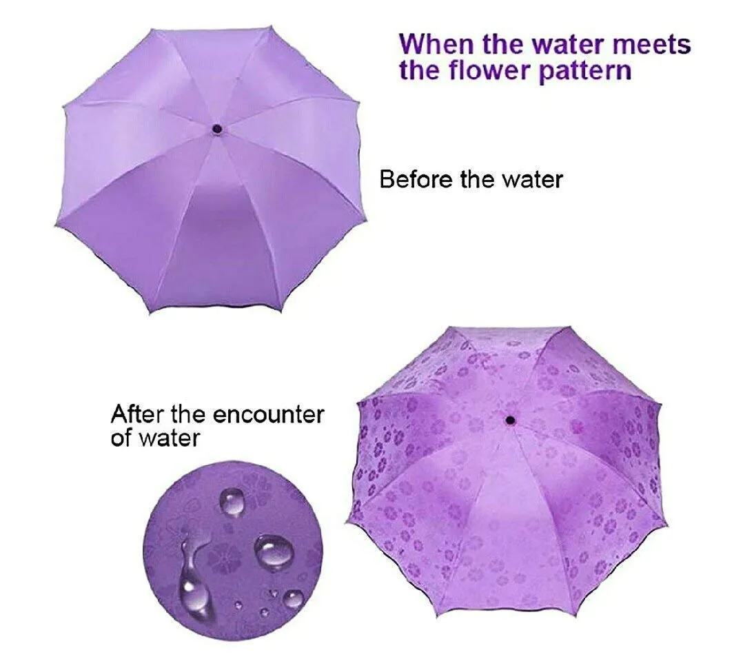 Water Magic Umbrella : 3 Fold Anti UV Protection, Beautiful Wave Design Solid Color Umbrella