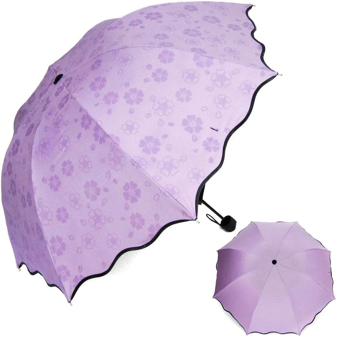 Water Magic Umbrella : 3 Fold Anti UV Protection, Beautiful Wave Design Solid Color Umbrella