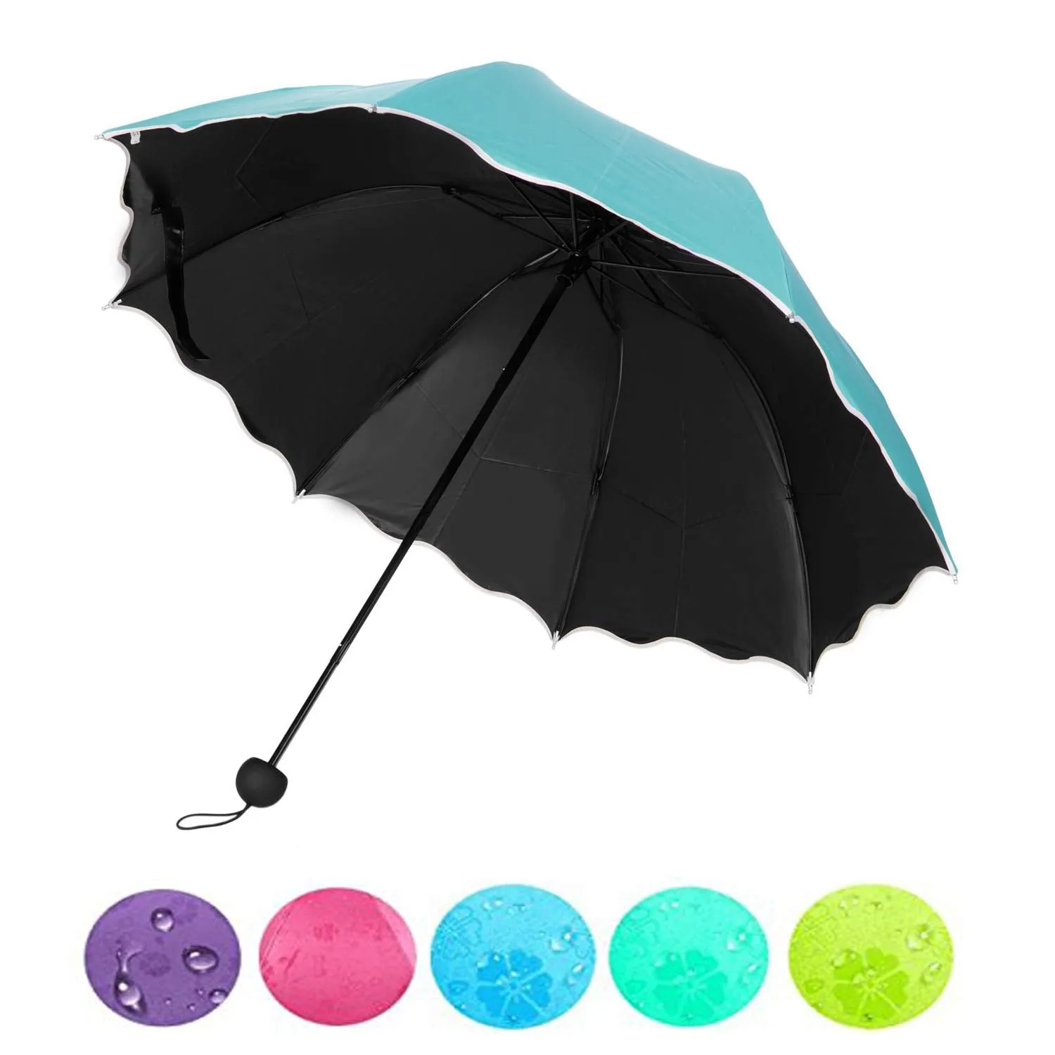 Water Magic Umbrella : 3 Fold Anti UV Protection, Beautiful Wave Design Solid Color Umbrella