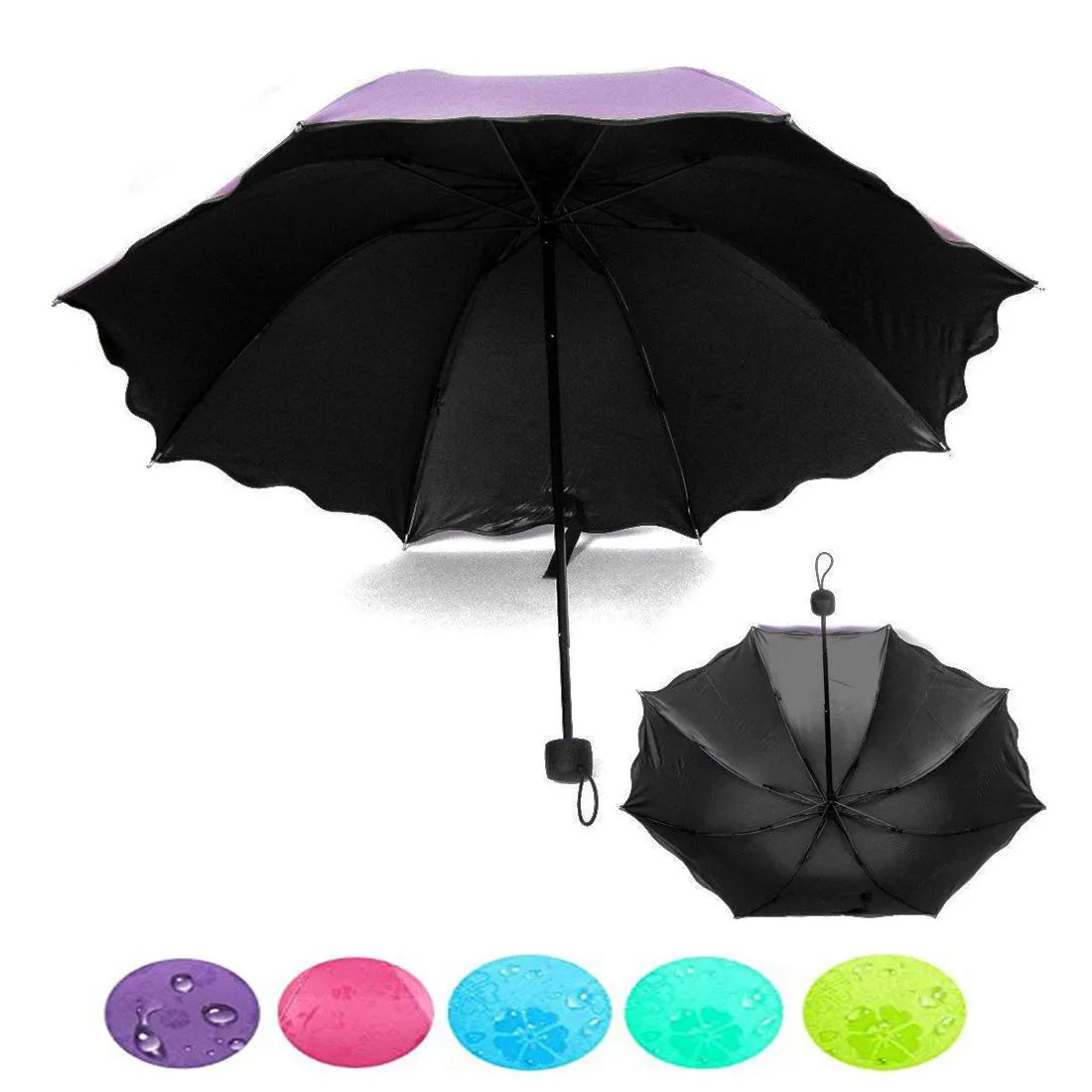 Water Magic Umbrella : 3 Fold Anti UV Protection, Beautiful Wave Design Solid Color Umbrella