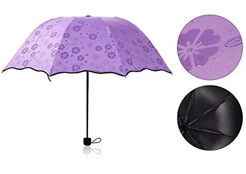 Water Magic Umbrella : 3 Fold Anti UV Protection, Beautiful Wave Design Solid Color Umbrella