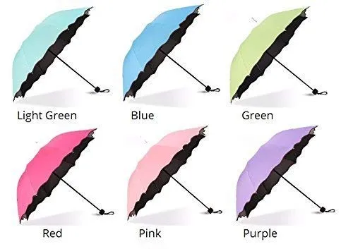Water Magic Umbrella : 3 Fold Anti UV Protection, Beautiful Wave Design Solid Color Umbrella