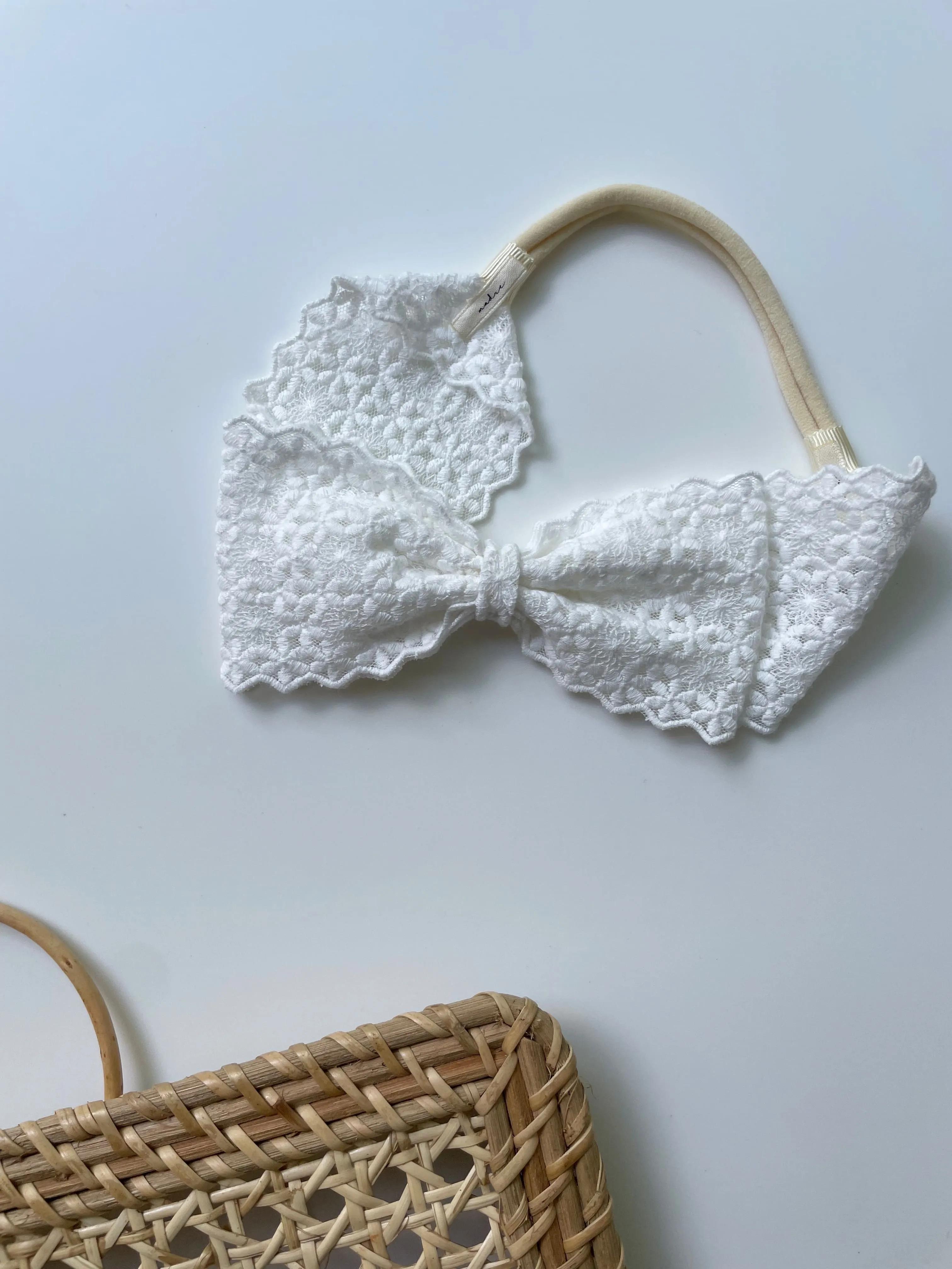 White Bow Lace Headband