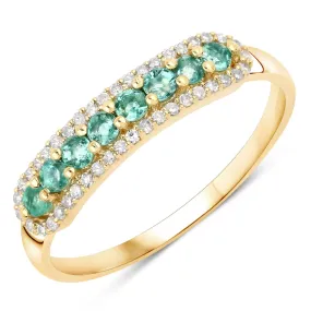 Zambian Emerald and Diamond 14K Yellow Gold Ring